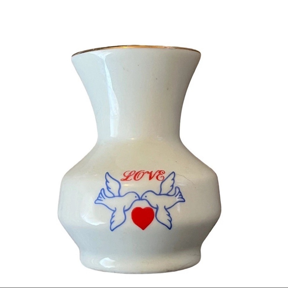 Papel Porcelana Schmidt Brazil Mini Bud Vase - Love Doves Gold Trim